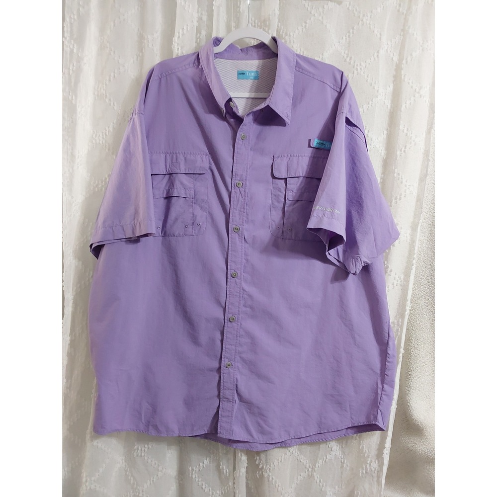 Tuna Mens 3XL Purple Vented Mesh Lined Short Sleeve Fishing Shirt Button Down